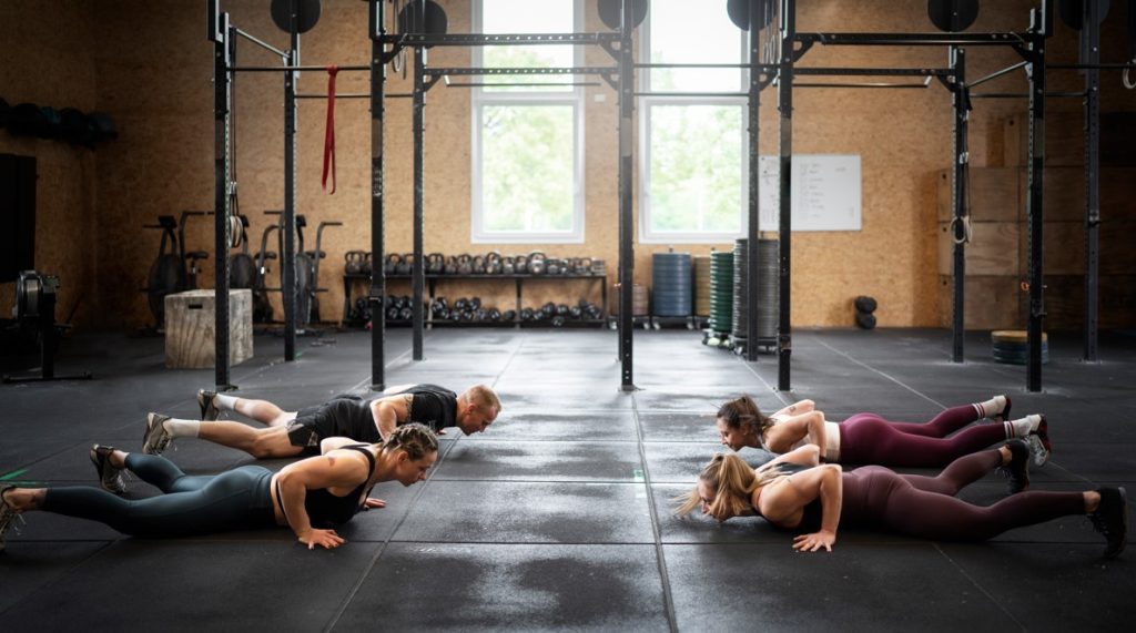 Burpee
Esse é um daqueles exercícios para perder barriga em casa para iniciantes ou na academia. Você pode fazer do jeito tradicional ou utilizar algum móvel de apoio, se sentir muita dificuldade. O exercício trabalha os músculos do core, o peitoral, os braços, as pernas e os glúteos.
Então, primeiro, fique de pé, com as pernas afastadas na largura dos ombros. Desça o corpo até o chão o mais rápido que conseguir, levando os pés para trás, ao mesmo tempo que encosta o tronco e apoia as mãos no chão, na altura dos ombros.
Em seguida, empurre os braços, levantando o tronco do chão e depois as pernas. Dê um pequeno salto para aproximar as pernas dos braços e levante, dando um pulo no final.
Inicialmente, você pode fazer uma série com até 12 burpees, para ir se acostumando com o exercício. Depois, pode acrescentar mais séries.
